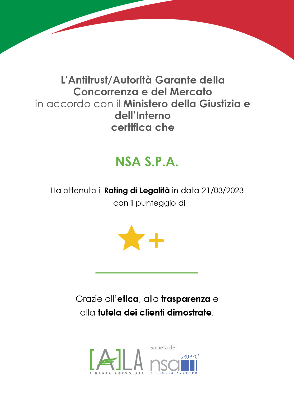 Attestato NSA SPA